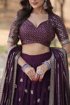 Lorenvalley Purple Faux Blooming Georgette with Sequins & Thread Embroidered work Lehenga Choli | Grocsy