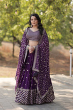 Lorenvalley Purple Faux Blooming Georgette with Sequins & Thread Embroidered work Lehenga Choli | Grocsy