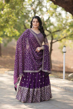 Lorenvalley Purple Faux Blooming Georgette with Sequins & Thread Embroidered work Lehenga Choli | Grocsy