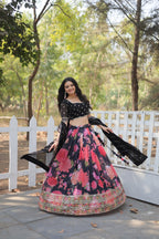 Lorenvalley Black Faux Georgette Digital Printed with Sequins & Thread Embroidered work Lehenga Choli | Grocsy