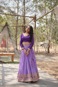 Lorenvalley Lavender Pure Viscose Jacquard with Kalamkari Jari Border Lehenga Choli | Grocsy