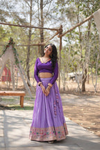 Lorenvalley Lavender Pure Viscose Jacquard with Kalamkari Jari Border Lehenga Choli | Grocsy