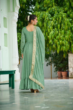 Evanik Designer Vichitra Silk with Rich Embroidered Zari & Thread Work Gown Dupatta | Grocsy