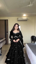 Evanik Black Faux Georgette With Embroidered Sequence Work Anarkali Suit | Grocsy