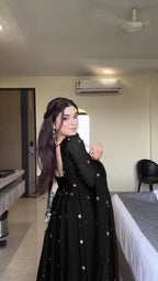 Evanik Black Faux Georgette With Embroidered Sequence Work Anarkali Suit | Grocsy
