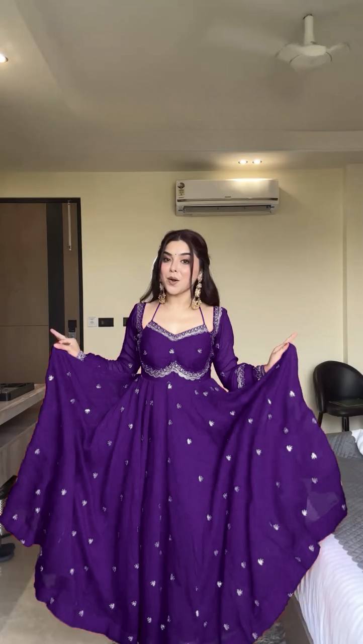 Evanik Purple Faux Georgette With Embroidered Sequence Work Anarkali Suit | Grocsy