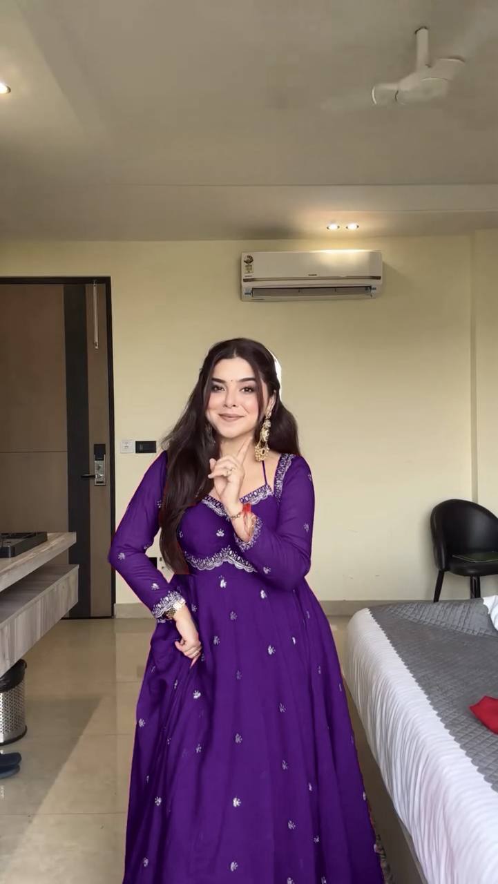 Evanik Purple Faux Georgette With Embroidered Sequence Work Anarkali Suit | Grocsy