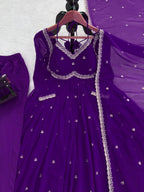 Evanik Purple Faux Georgette With Embroidered Sequence Work Anarkali Suit | Grocsy