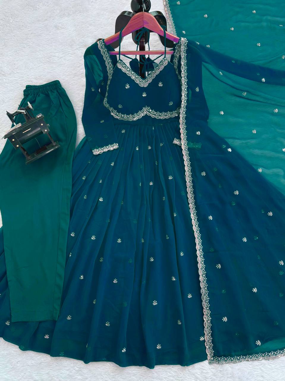 Evanik Rama Faux Georgette With Embroidered Sequence Work Anarkali Suit | Grocsy
