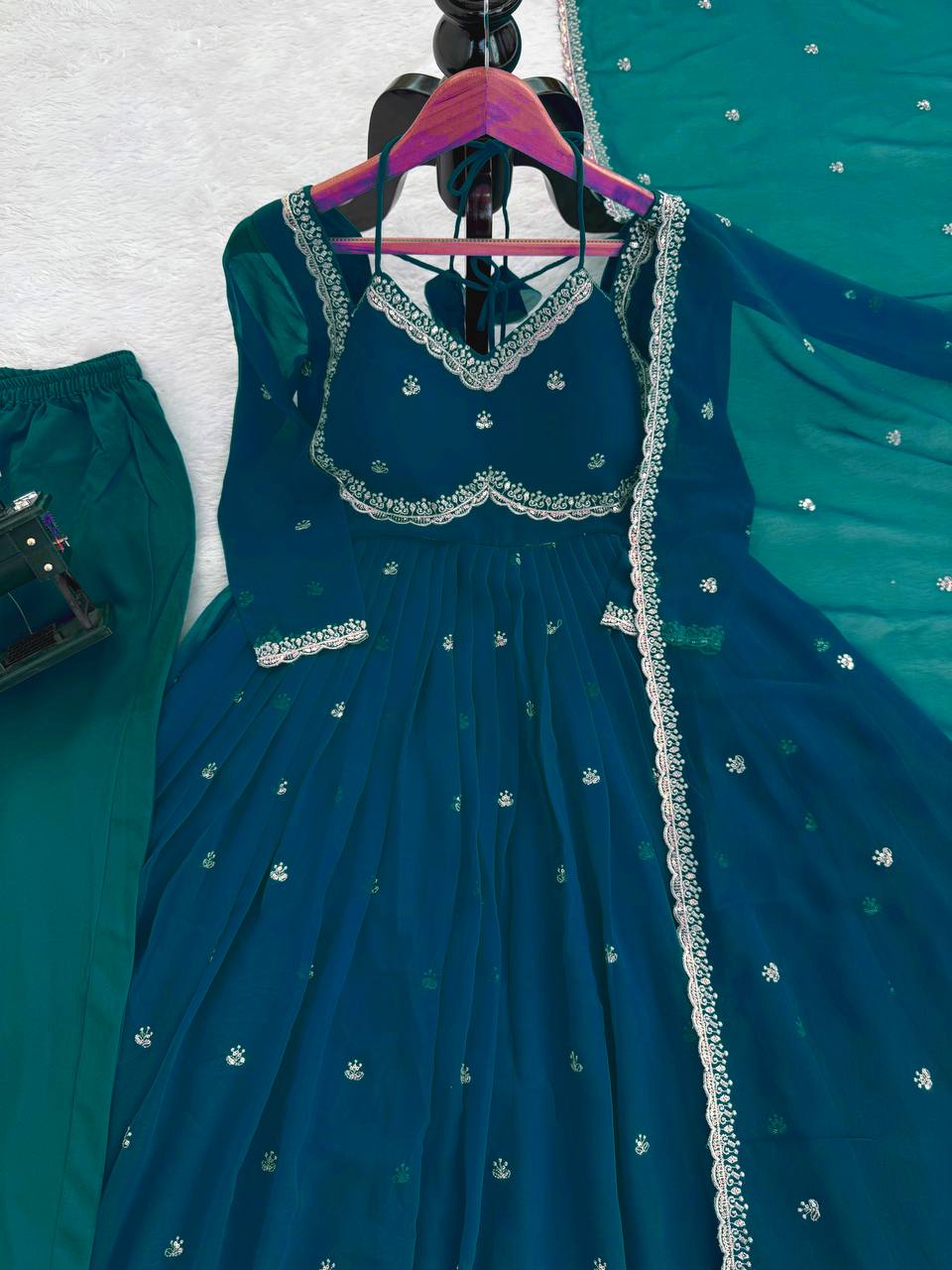 Evanik Rama Faux Georgette With Embroidered Sequence Work Anarkali Suit | Grocsy