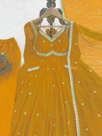 Evanik Yellow Faux Georgette With Embroidery Sequence Work Anarkali Suit | Grocsy