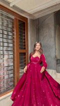 Evanik Ranipink Fendy Silk With thread Sequence Work Anarkali Suit | Grocsy
