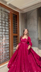 Evanik Ranipink Fendy Silk With thread Sequence Work Anarkali Suit | Grocsy
