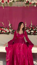 Evanik Ranipink Fendy Silk With thread Sequence Work Anarkali Suit | Grocsy