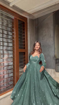 Evanik Seagreen Fendi Silk With thread Sequence Work Anarkali Suit | Grocsy