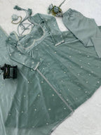 Evanik Seagreen Fendi Silk With thread Sequence Work Anarkali Suit | Grocsy