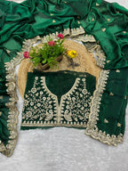 Evanik Green Fendy Satin Silk With Sequence Work Saree With Unstitched Blouse | Grocsy