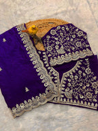 Evanik Purple Fendy Satin Silk With Sequence Work Saree With Unstitched Blouse | Grocsy