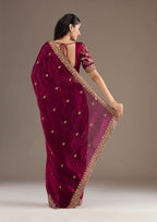 Evanik Ranipink Fendy Satin Silk With Sequence Work Saree With Unstitched Blouse | Grocsy