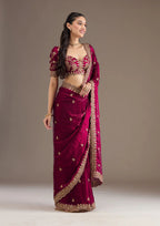Evanik Ranipink Fendy Satin Silk With Sequence Work Saree With Unstitched Blouse | Grocsy