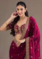 Evanik Ranipink Fendy Satin Silk With Sequence Work Saree With Unstitched Blouse | Grocsy