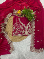 Evanik Ranipink Fendy Satin Silk With Sequence Work Saree With Unstitched Blouse | Grocsy
