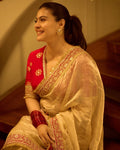 Evanik Cream Mocha Silk With Coding Sequence Lace Work Saree With Unstitched Blouse | Grocsy