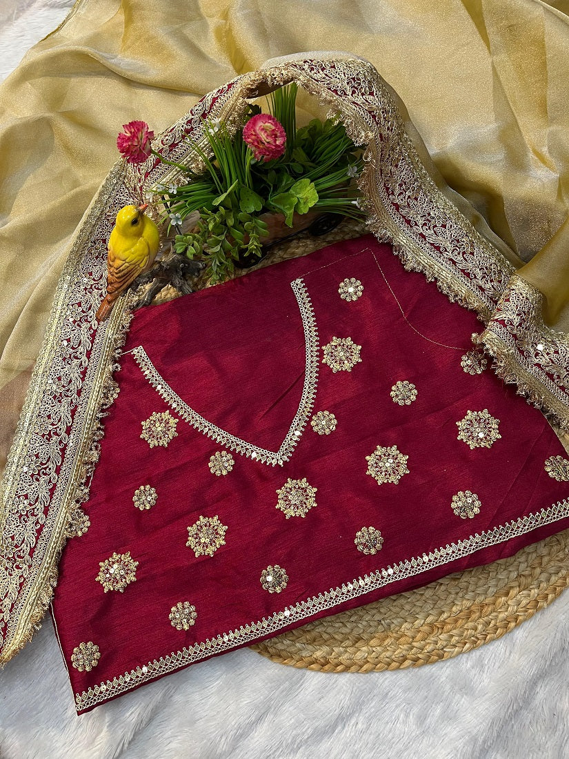Evanik Cream Mocha Silk With Coding Sequence Lace Work Saree With Unstitched Blouse | Grocsy