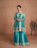 Lorenvalley Women Shaded Skyblue Chinon Silk Fabric Embroidered Kurta Palazzo & With Dupatta | Grocsy