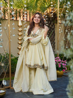Evanik Women Off White Kedia Style Real Mirror Work Wedding Sharara Suit | Grocsy