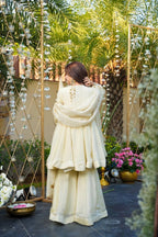 Evanik Women Off White Kedia Style Real Mirror Work Wedding Sharara Suit | Grocsy
