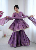 Evanik Lavender Mal Chanderi With Mirror & hand work Sharara Suit | Grocsy