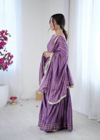 Evanik Lavender Mal Chanderi With Mirror & hand work Sharara Suit | Grocsy