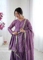 Evanik Lavender Mal Chanderi With Mirror & hand work Sharara Suit | Grocsy