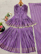 Evanik Lavender Mal Chanderi With Mirror & hand work Sharara Suit | Grocsy