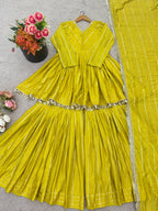 Evanik Yellow Mal Chanderi With Mirror & hand work Sharara Suit | Grocsy