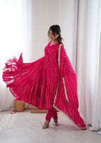 Evanik Ranipink Mal Chanderi Real Mirror With Handwork Wedding Anarkali Suit | Grocsy