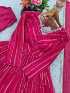 Evanik Ranipink Mal Chanderi Real Mirror With Handwork Wedding Anarkali Suit | Grocsy