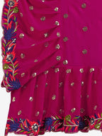Evanik Rani Pink Embroidered Work Ruffled Saree With Unstitched Blouse | Grocsy