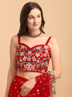 Lorenvalley Fashion Red Butterfly Net Ruffle Saree with Fancy Sequence work & Blouse | Grocsy
