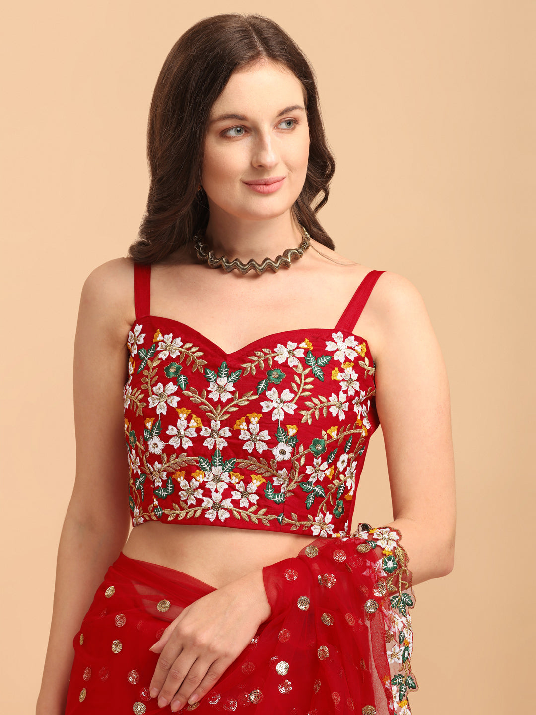 Lorenvalley Fashion Red Butterfly Net Ruffle Saree with Fancy Sequence work & Blouse | Grocsy