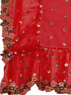Lorenvalley Fashion Red Butterfly Net Ruffle Saree with Fancy Sequence work & Blouse | Grocsy