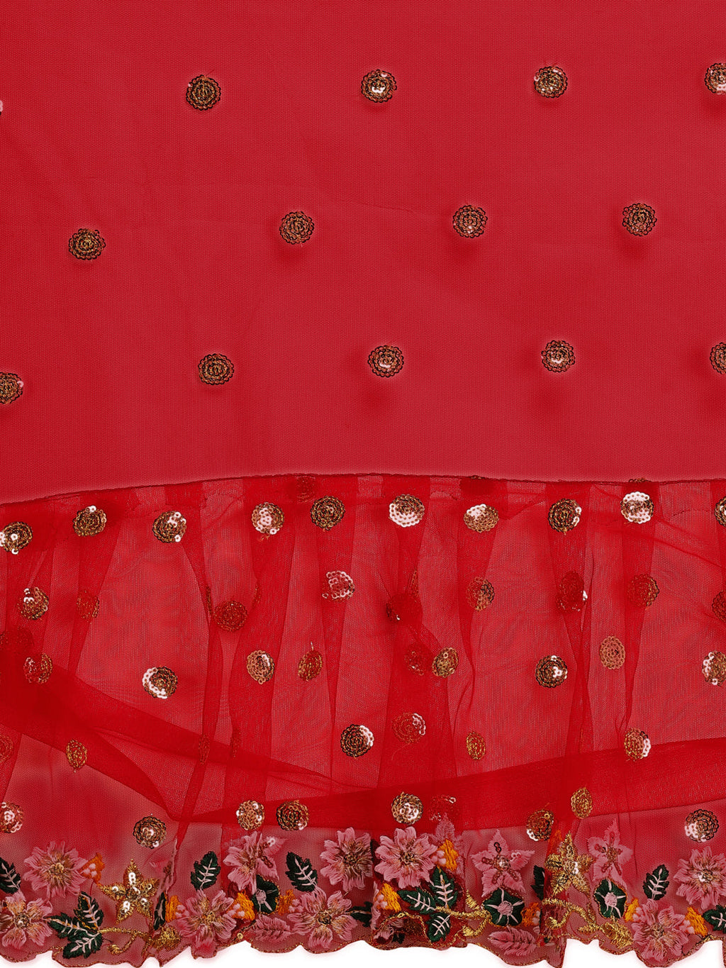 Lorenvalley Fashion Red Butterfly Net Ruffle Saree with Fancy Sequence work & Blouse | Grocsy