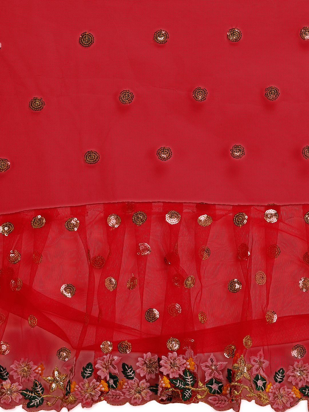 Lorenvalley Fashion Red Butterfly Net Ruffle Saree with Fancy Sequence work & Blouse | Grocsy