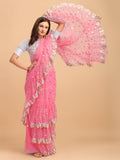 Lorenvalley Fashion Pink Butterfly Net Ruffle Saree with Fancy Sequence work & Blouse | Grocsy