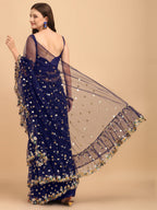 Lorenvalley Fashion Blue Butterfly Net Ruffle Saree with Fancy Sequence work & Blouse | Grocsy