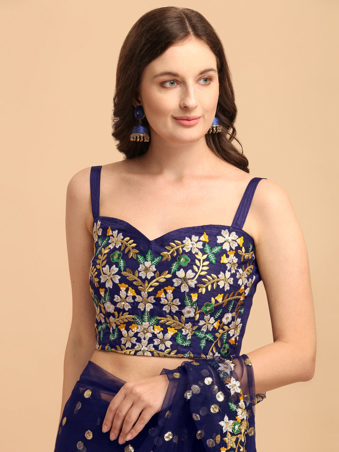 Lorenvalley Fashion Blue Butterfly Net Ruffle Saree with Fancy Sequence work & Blouse | Grocsy