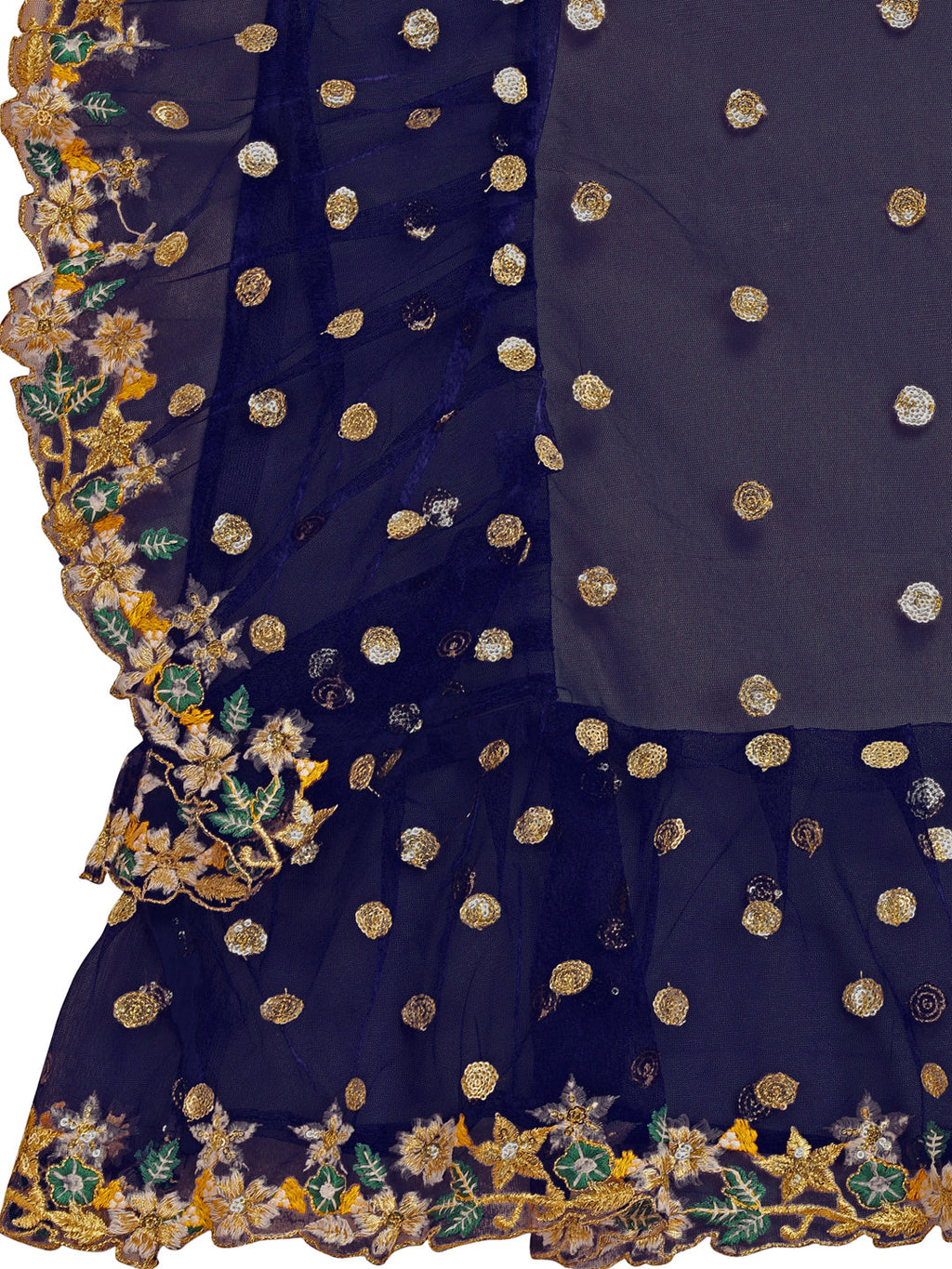 Lorenvalley Fashion Blue Butterfly Net Ruffle Saree with Fancy Sequence work & Blouse | Grocsy
