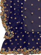 Lorenvalley Fashion Blue Butterfly Net Ruffle Saree with Fancy Sequence work & Blouse | Grocsy