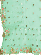 Lorenvalley Fashion Seagreen Butterfly Net Ruffle Saree with Fancy Sequene work & Blousec | Grocsy